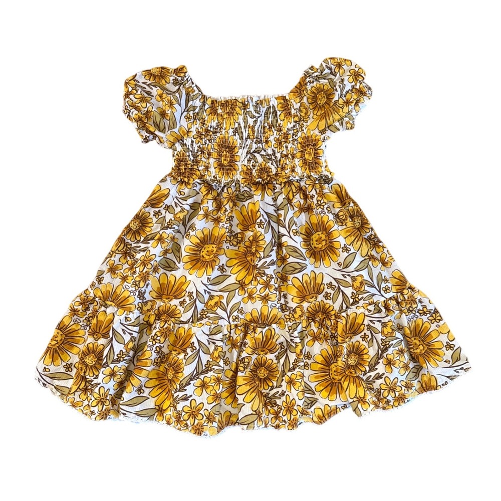Etta Vee Kids Smocked Floral Dress Yellow Sunflowers Girls Size 6-7 Lined